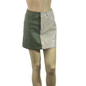 Bailey Rose Womens Green & Beige Faux Leather & Cotton Mini Skirt Size S